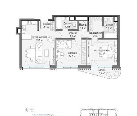  квартира новостройка площадью 82,8 кв.м.
