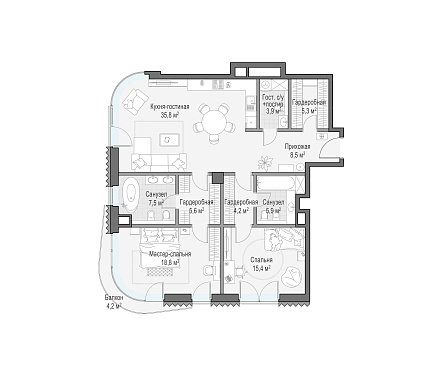  квартира новостройка площадью 111,8 кв.м.