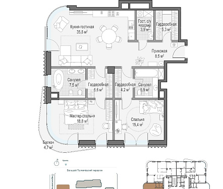  квартира новостройка площадью 111,9 кв.м.