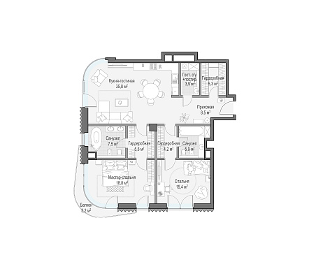  квартира новостройка площадью 112,1 кв.м.