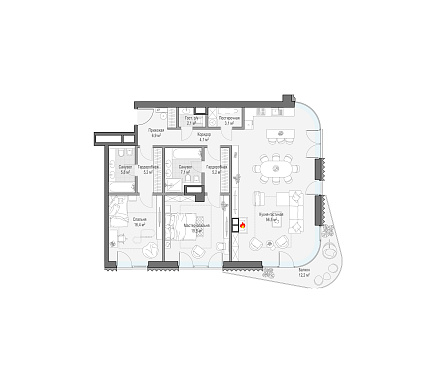 квартира новостройка площадью 135,4 кв.м.