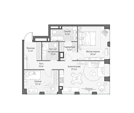  квартира новостройка площадью 86,5 кв.м.