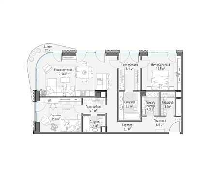  квартира новостройка площадью 110,2 кв.м.